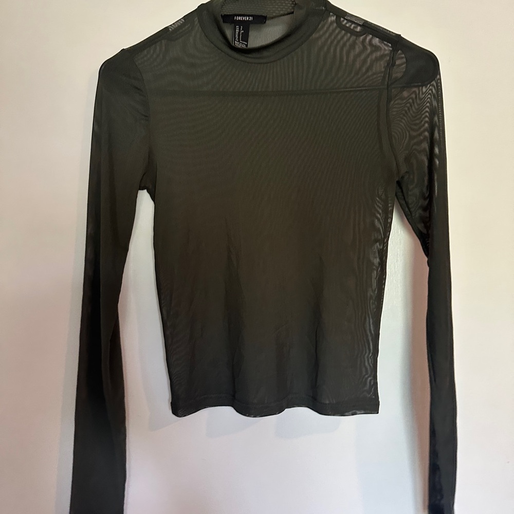 Sheer olive Long Sleeve Top